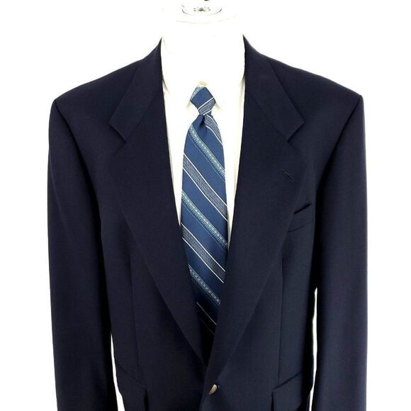 Oscar De La Renta Wool‎ 2 Bronze Button Blazer 42R Blue - Picture 1 of 11